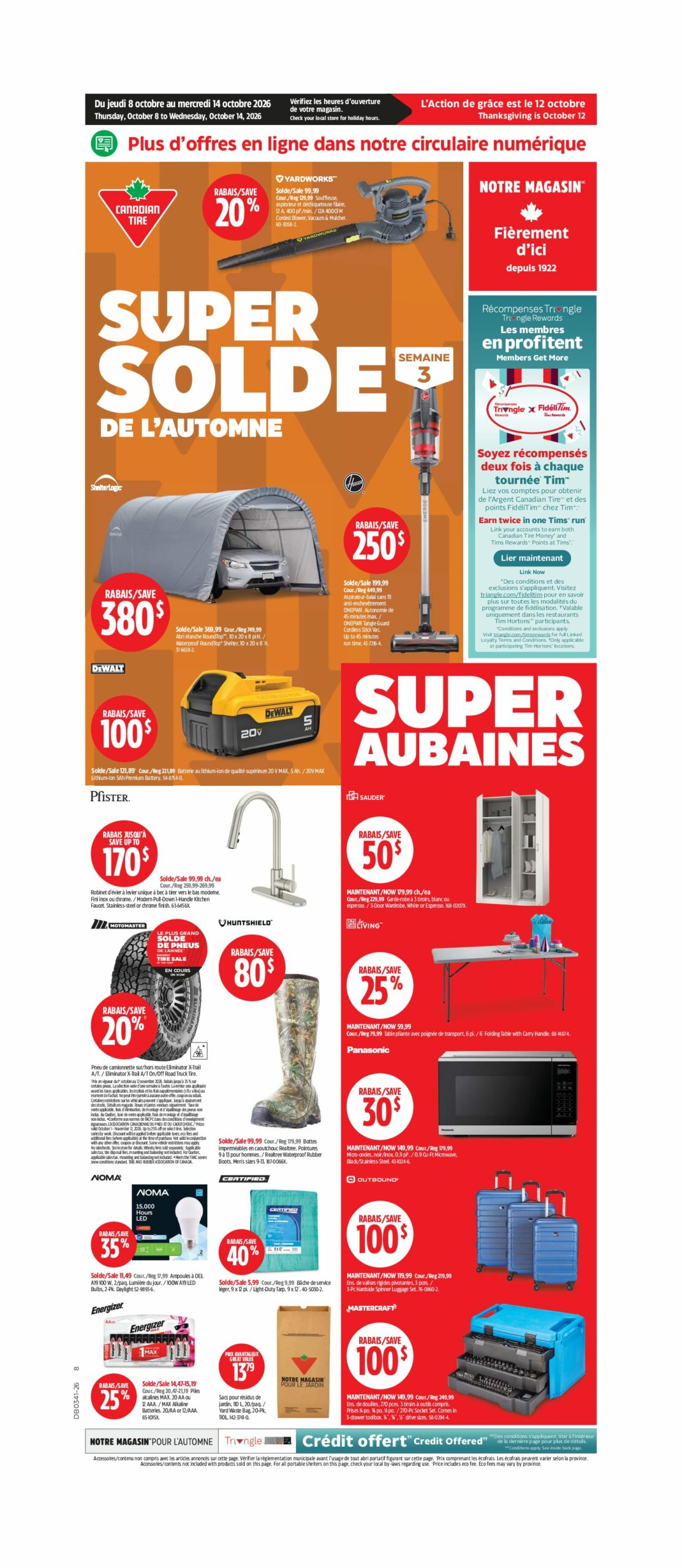 Circulaire Canadian Tire — page 1, du 8 au 14 octobre 2026