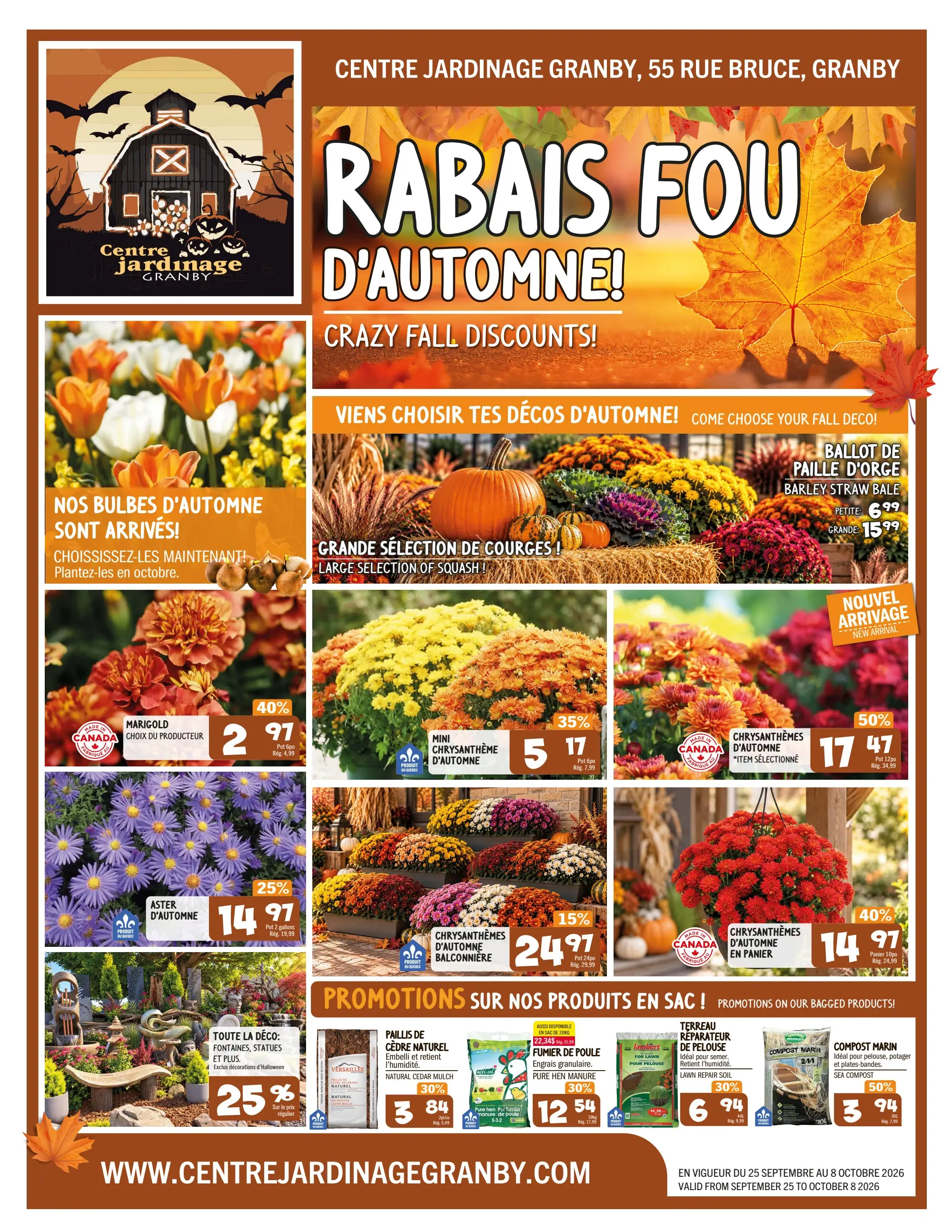 Circulaire Centre Jardinage Granby — page 1, du 25 septembre au 8 octobre 2026