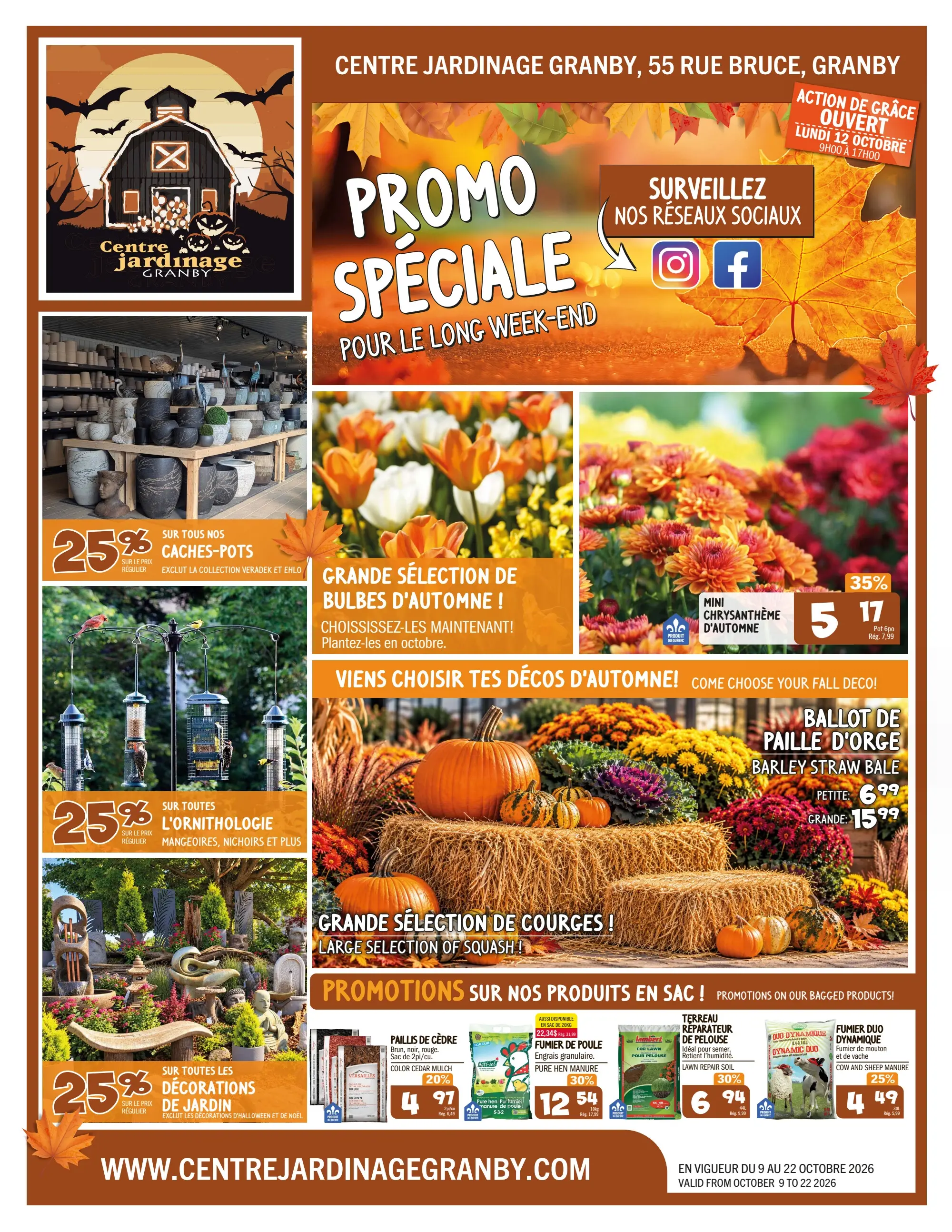 Circulaire Centre Jardinage Granby — page 1, du 9 au 22 octobre 2026