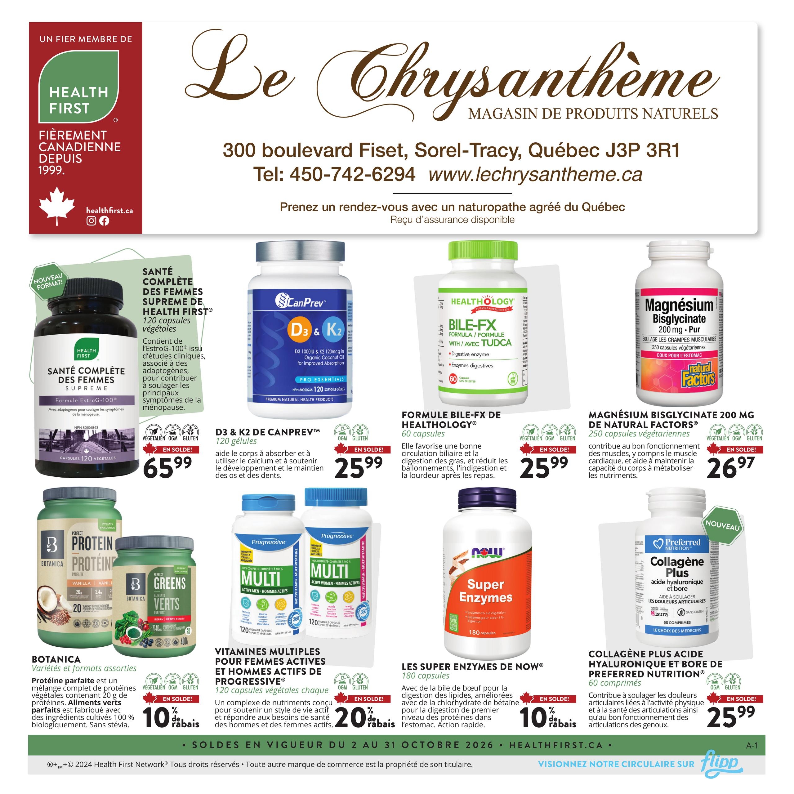 Circulaire Le Chrysanthème — page 1, du 2 au 31 octobre 2026