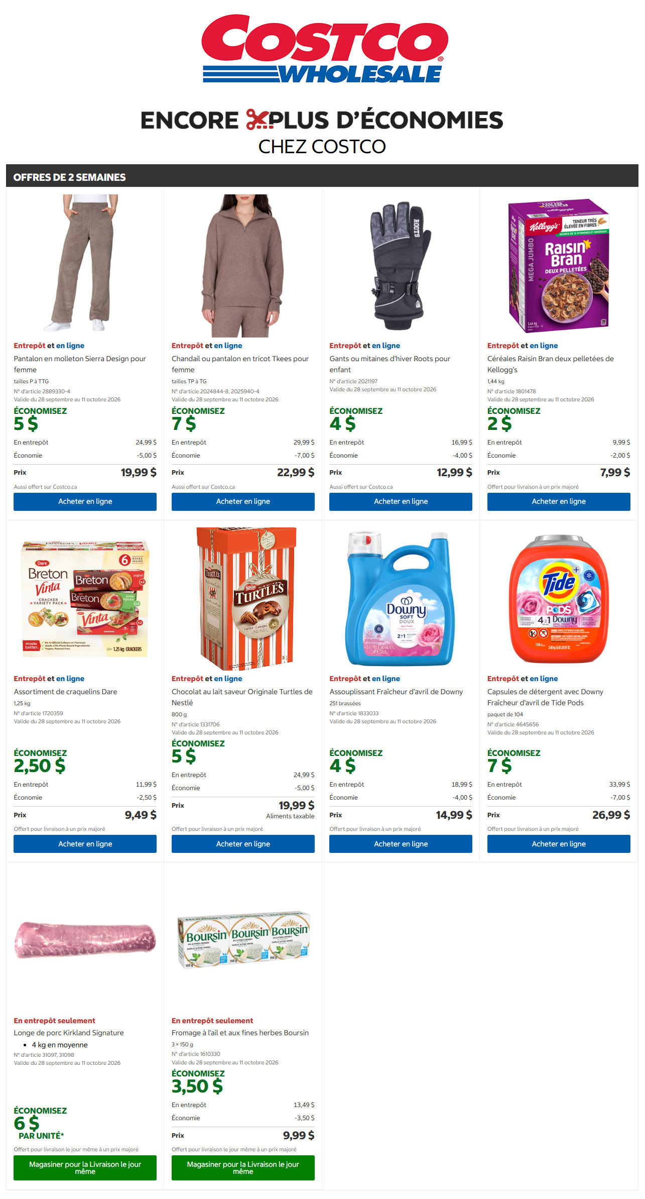 Circulaire Costco — page 1, du 28 septembre au 11 octobre 2026