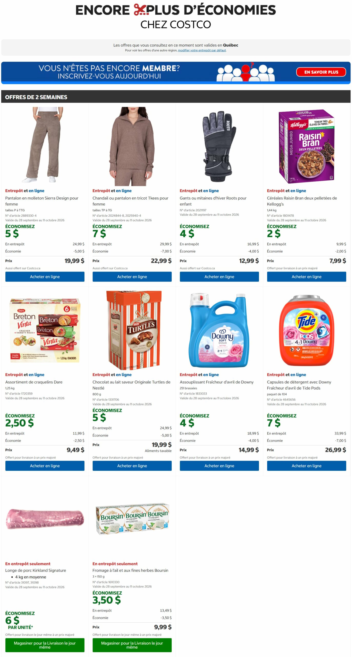 Circulaire Costco — page 1, du 28 septembre au 25 octobre 2026
