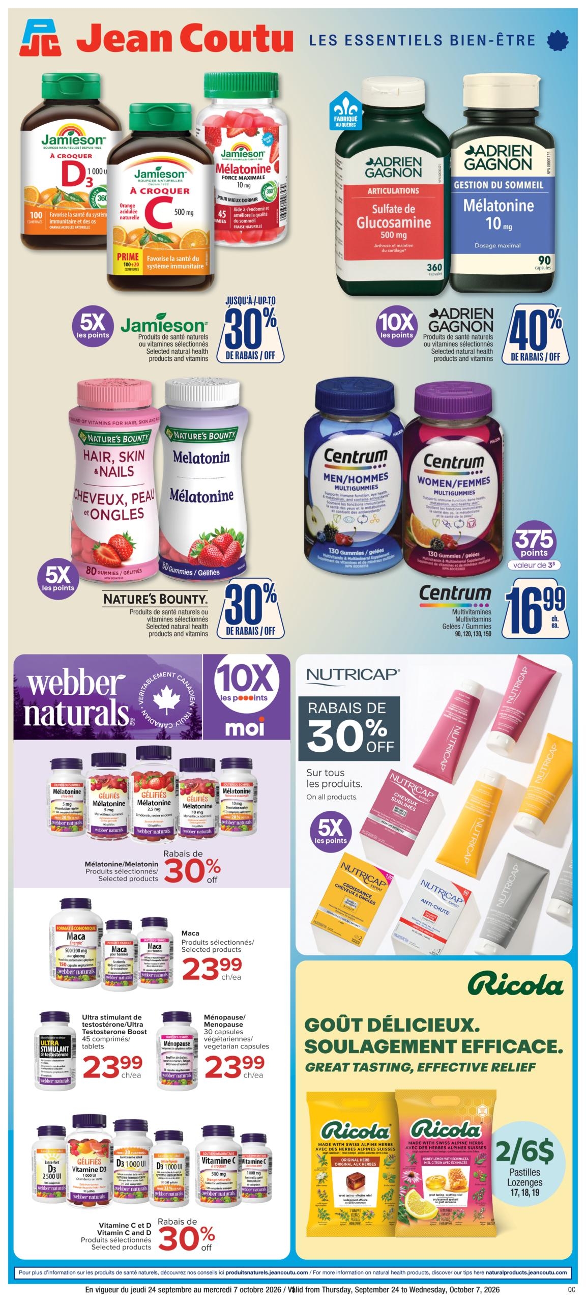 Circulaire Jean Coutu Les Essentiels Bien Etre — page 1, du 24 septembre au 7 octobre 2026