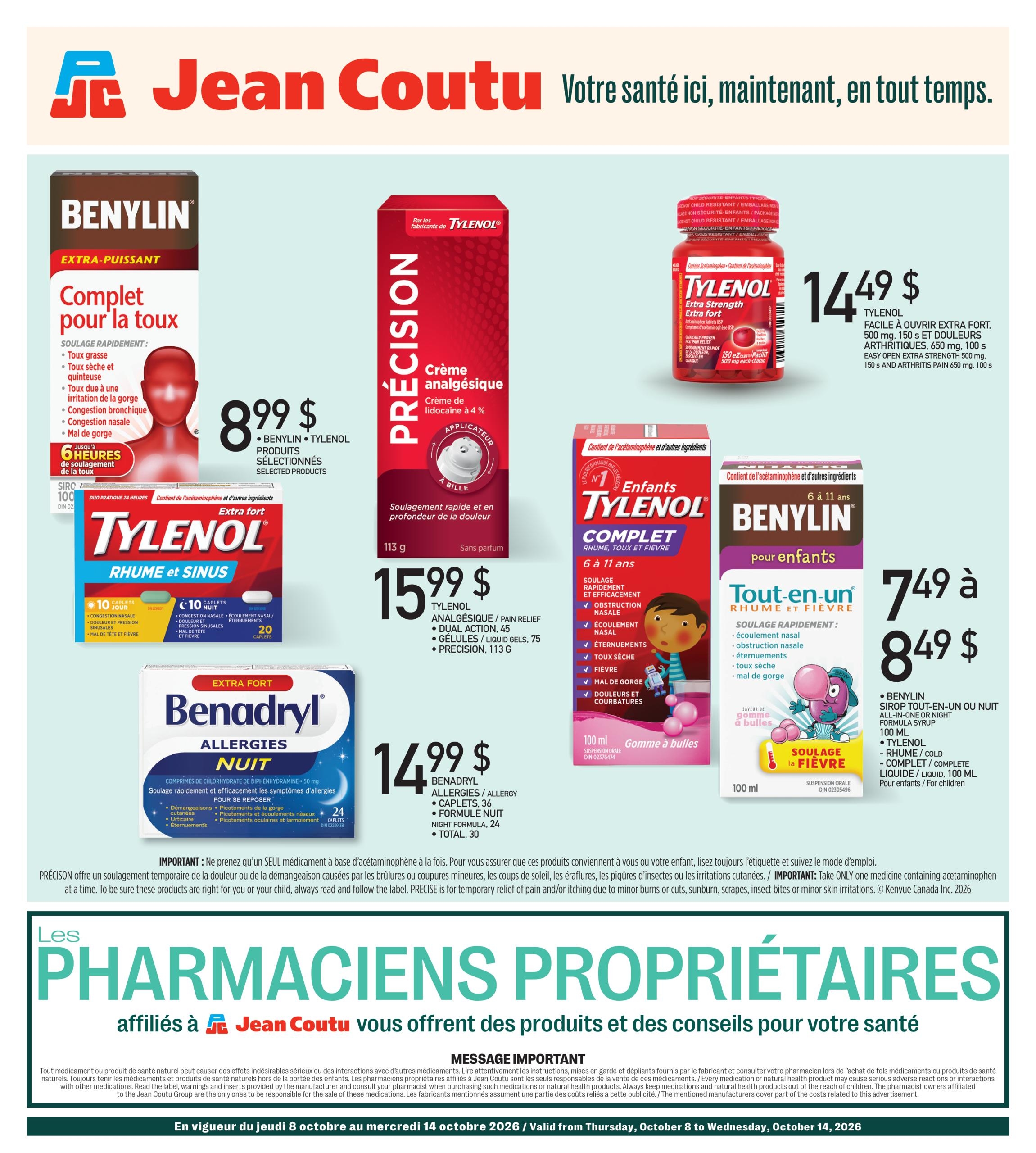 Circulaire Jean Coutu Pharmacie Proprietaires — page 1, du 8 au 14 octobre 2026