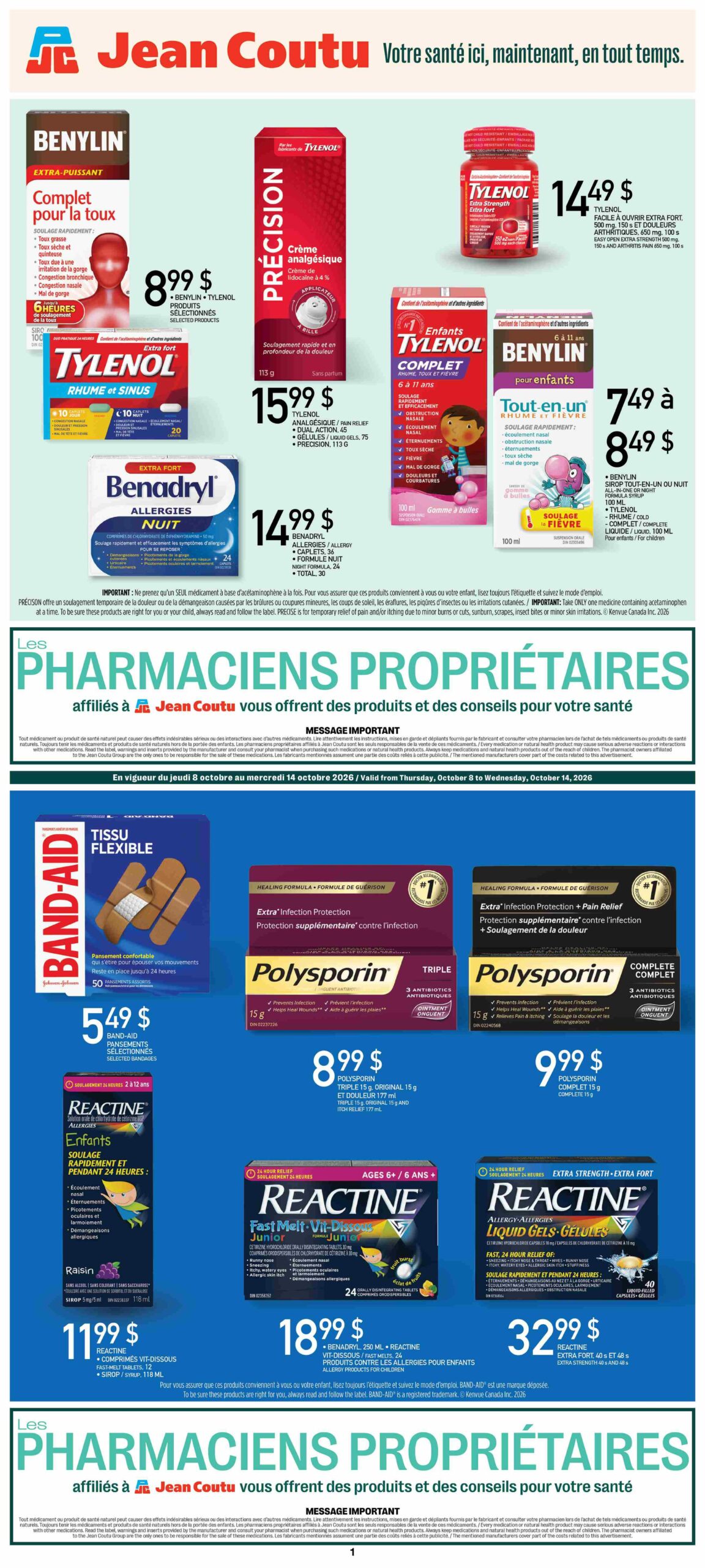 Circulaire Jean Coutu Pharmaciens Proprietaires — page 1, du 8 au 14 octobre 2026