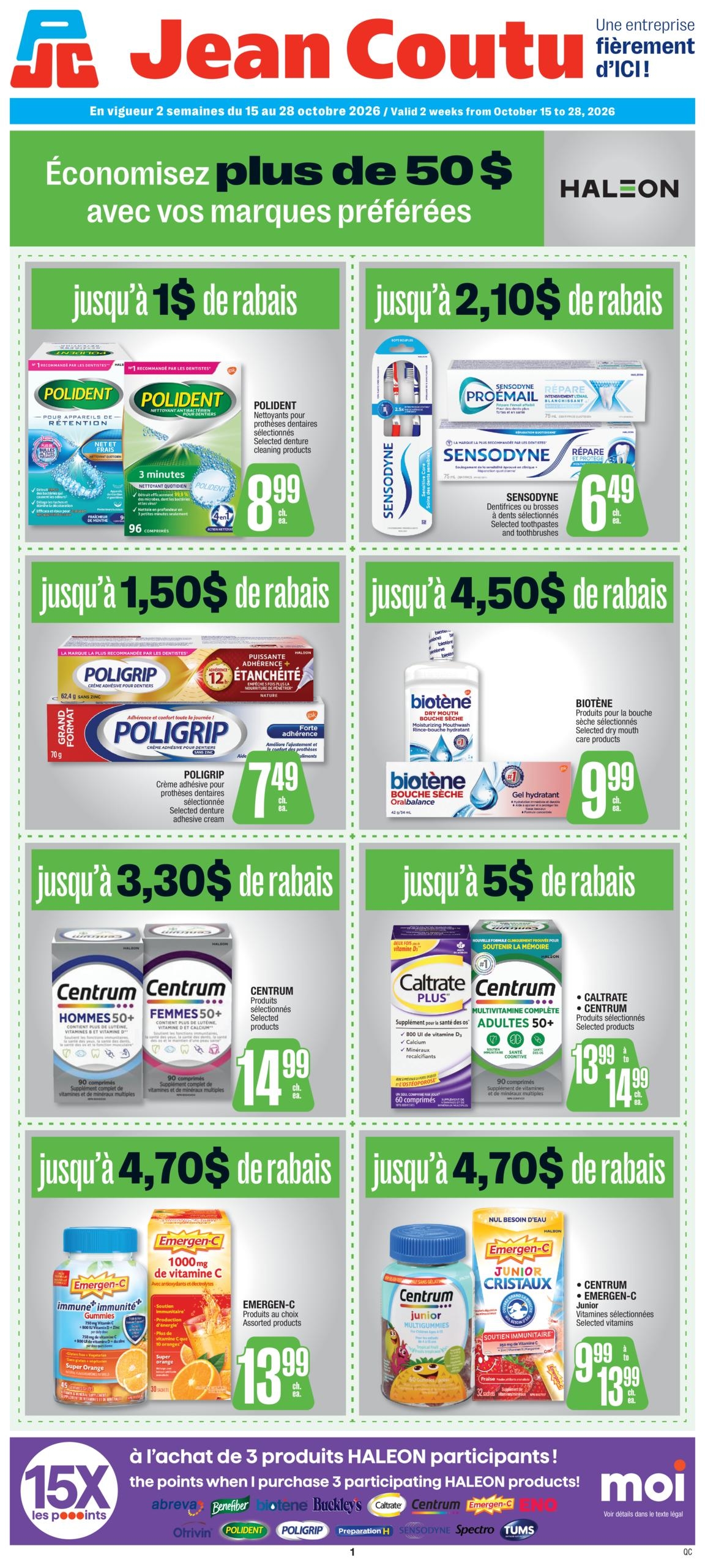 Circulaire Jean Coutu Plus D Economies — page 1, du 15 au 28 octobre 2026
