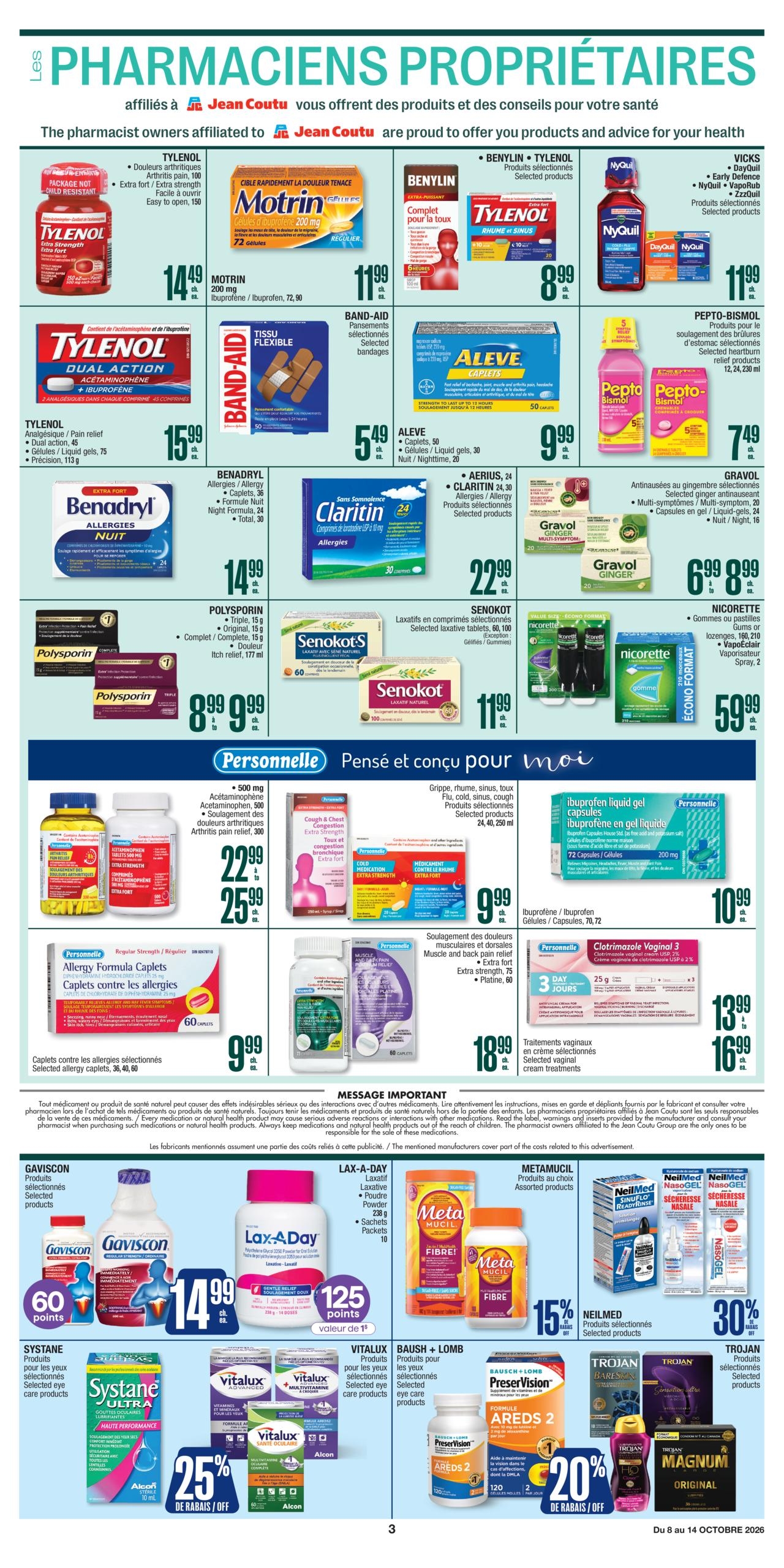Circulaire Jean Coutu Santé Beauté — page 3, du 8 au 14 octobre 2026