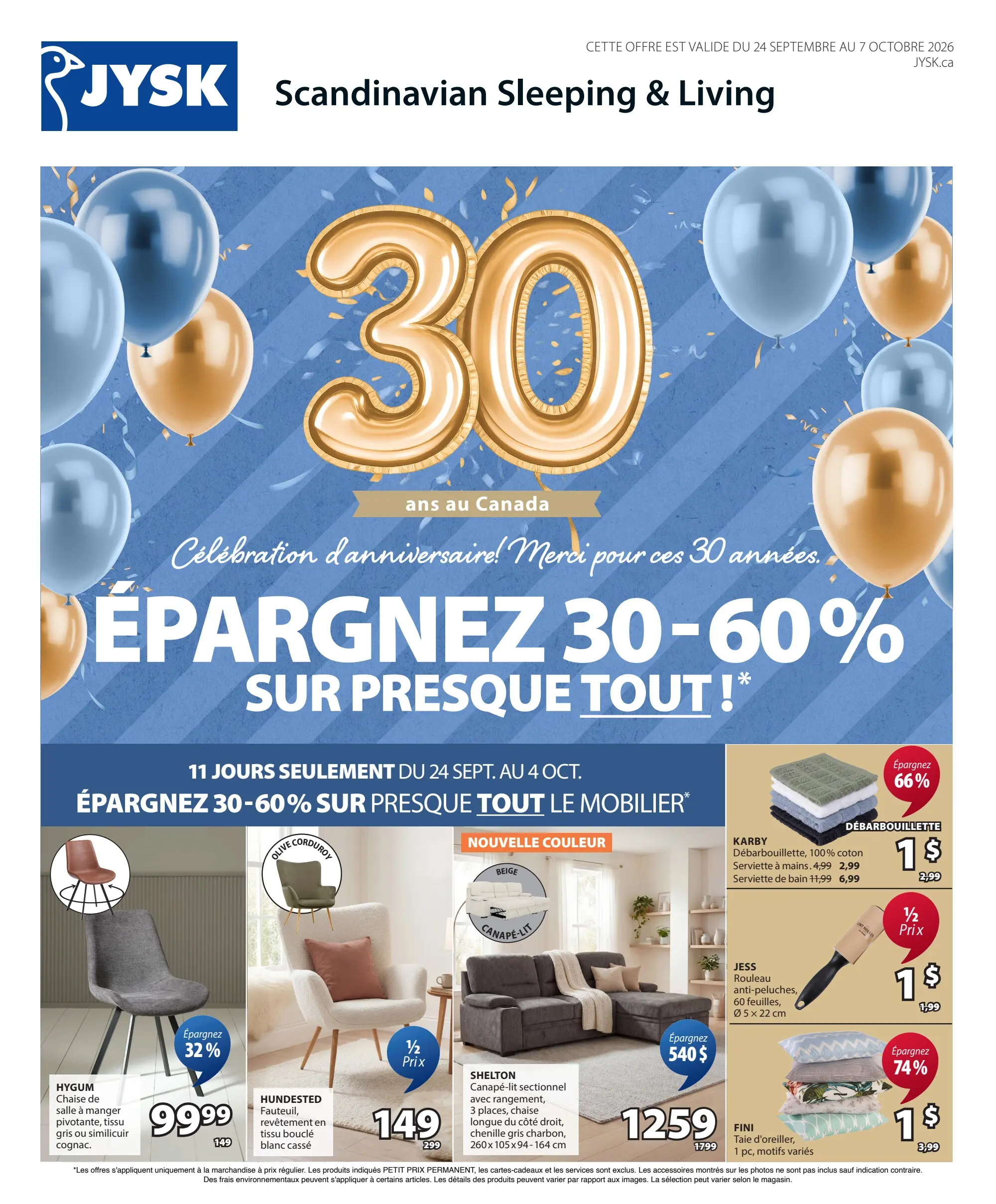 Circulaire JYSK — page 1, du 24 septembre au 7 octobre 2026