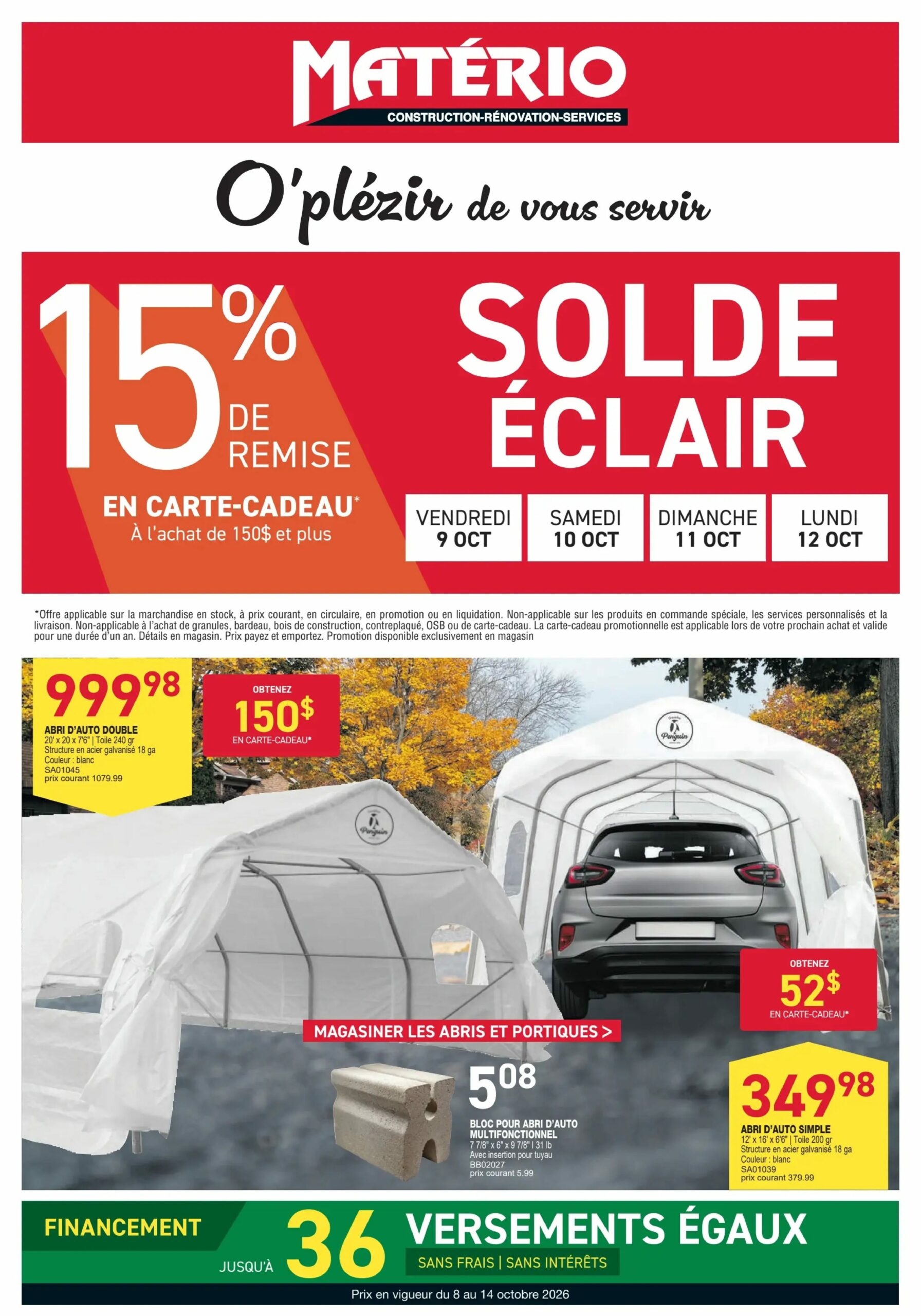 Circulaire Matério — page 1, du 8 au 14 octobre 2026