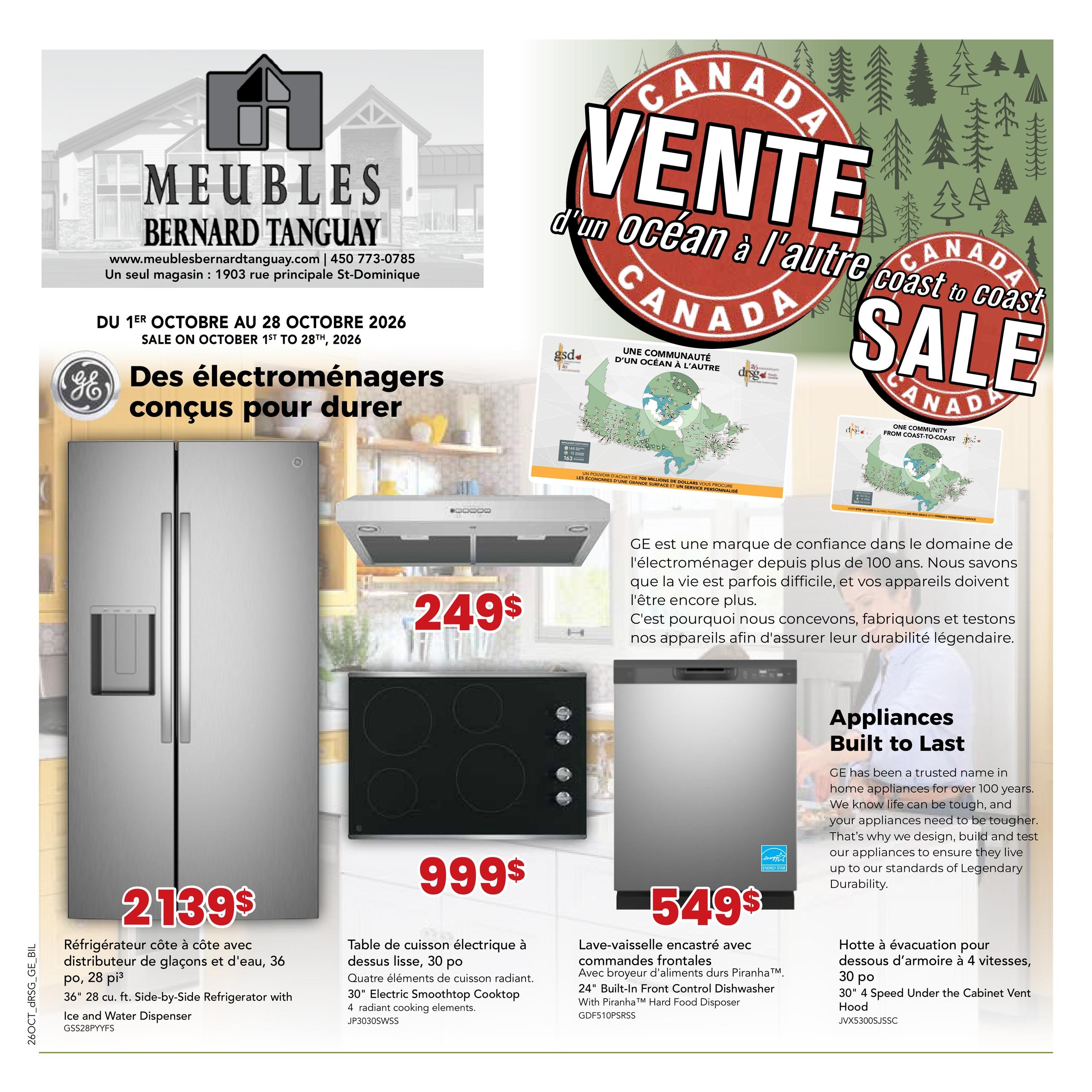 Circulaire Meubles Bernard Tanguay Electromenagers — page 1, du 1 au 28 octobre 2026