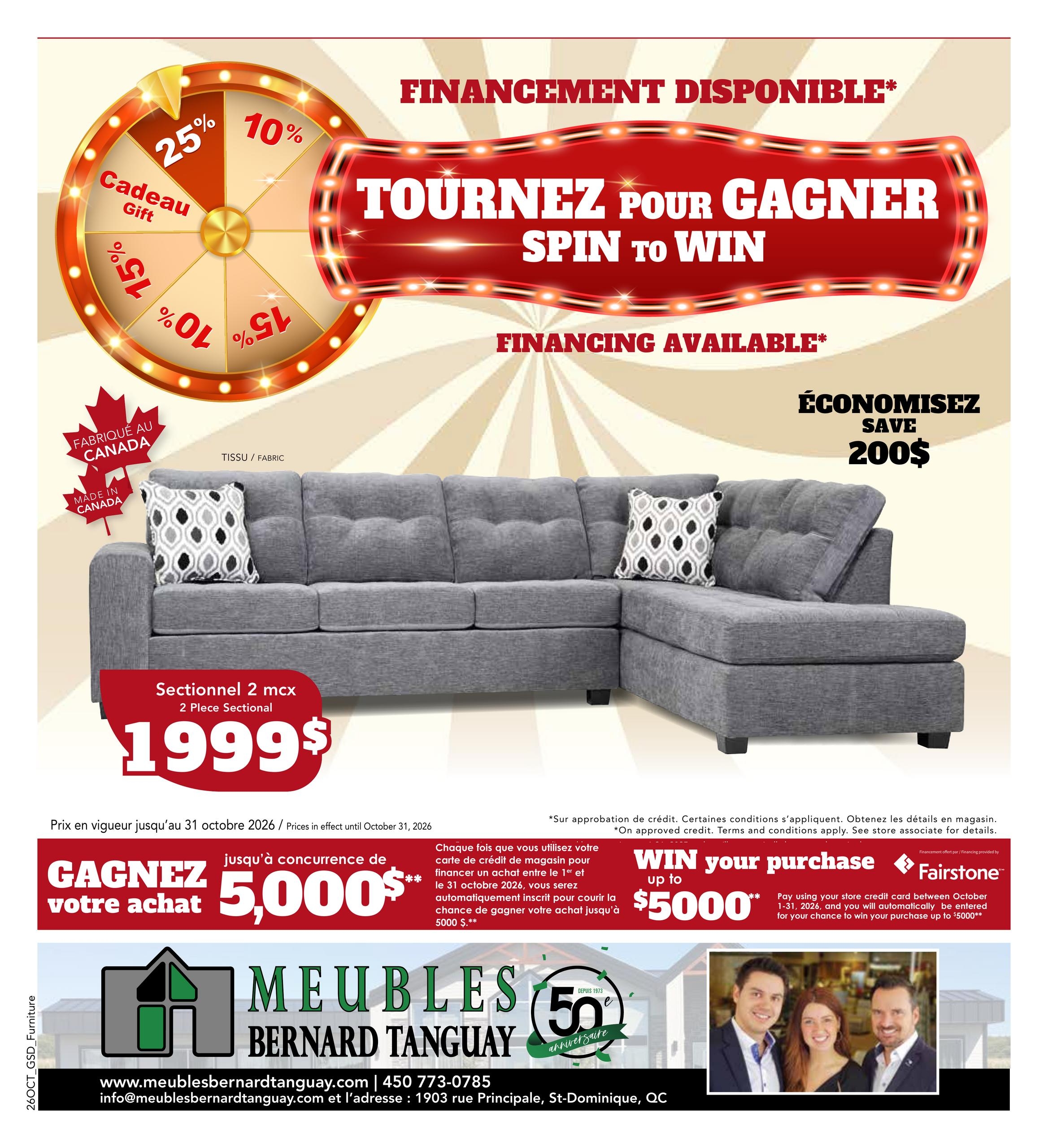 Circulaire Meubles Bernard Tanguay Tournez Pour Gagner — page 1, du 1 au 31 octobre 2026