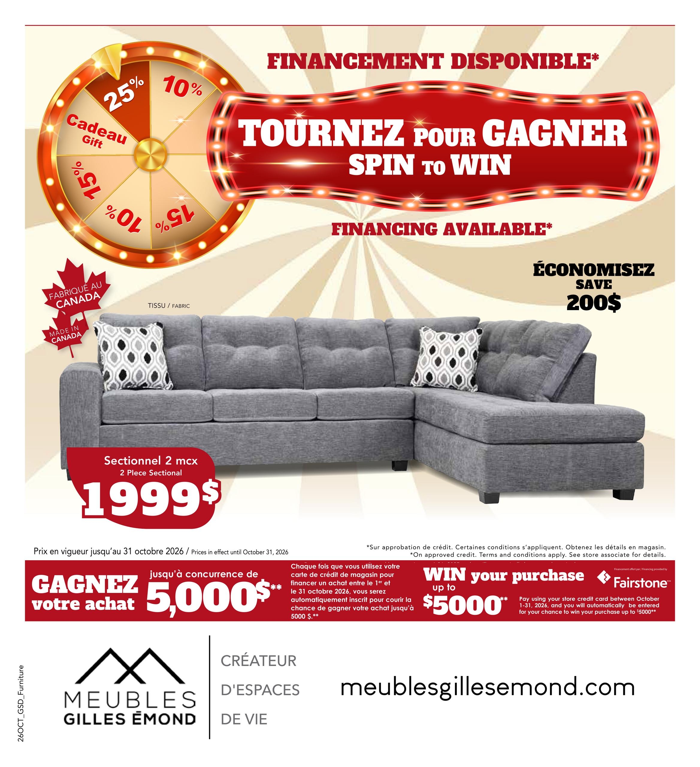 Circulaire Meubles Gilles Émond Tournez Pour Gagner — page 1, du 1 au 31 octobre 2026