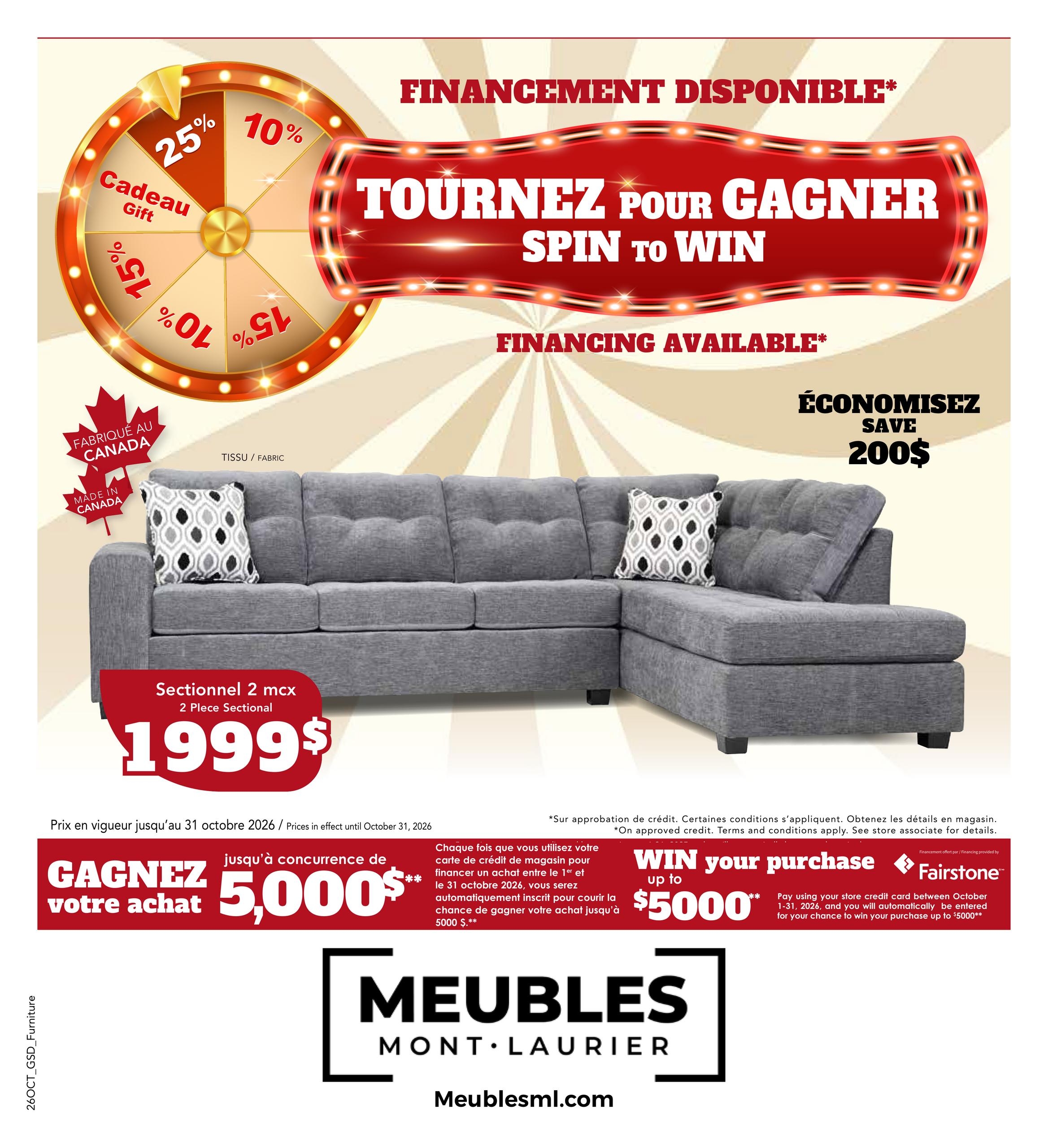Circulaire Meubles Mont-Laurier Tournez Pour Gagner — page 1, du 1 au 31 octobre 2026