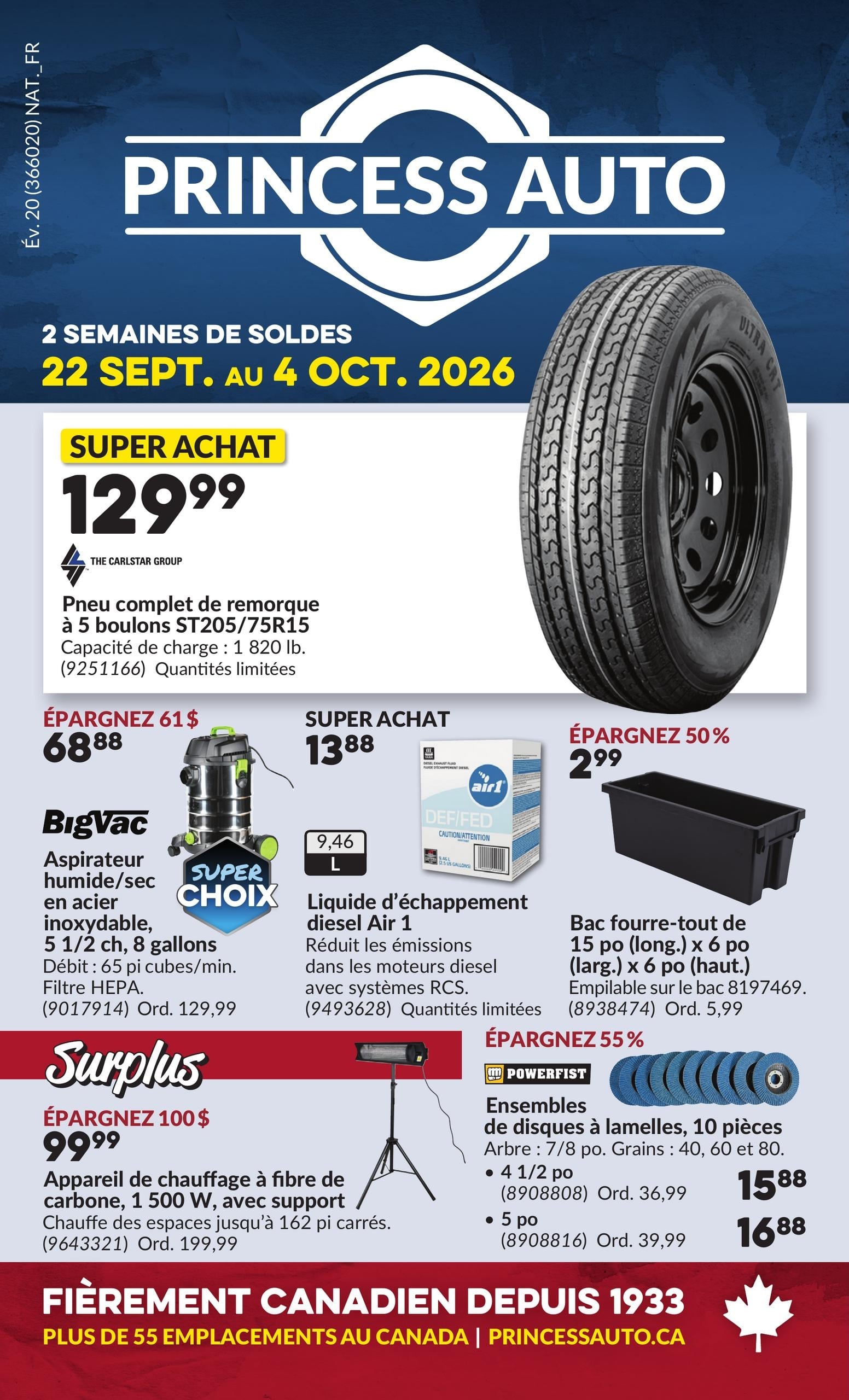 Circulaire Princess Auto — page 1, du 22 septembre au 4 octobre 2026