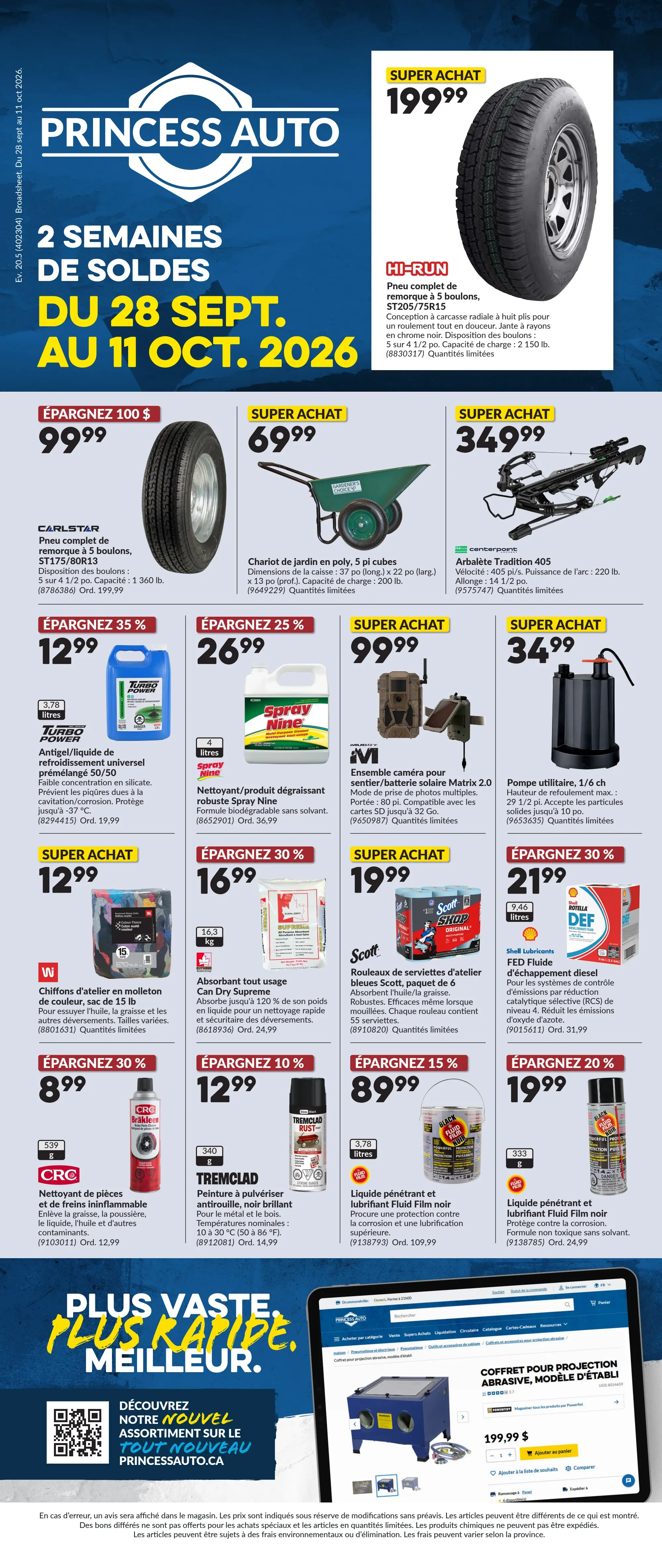 Circulaire Princess Auto — page 1, du 28 septembre au 11 octobre 2026