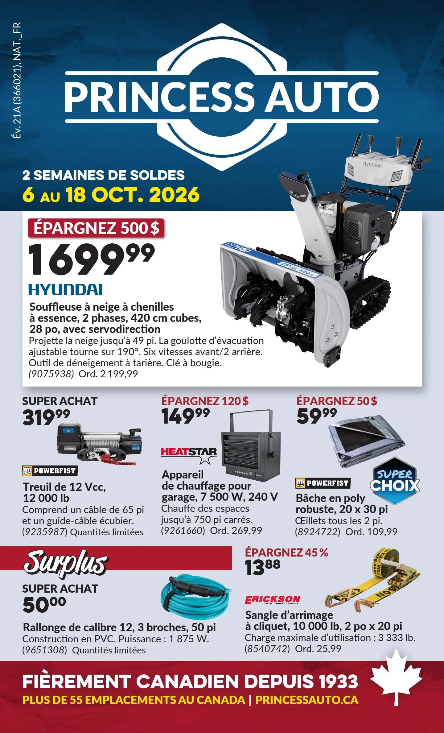 Circulaire Princess Auto — page 1, du 6 au 18 octobre 2026