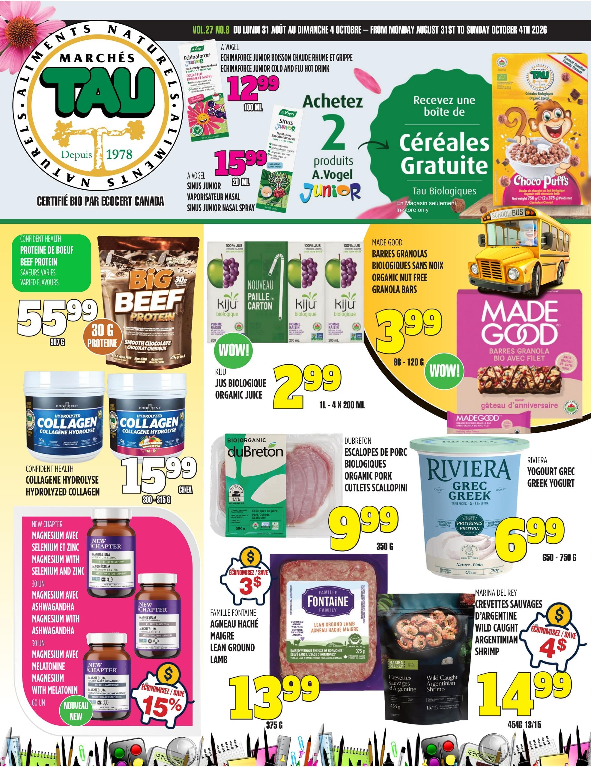 Circulaire TAU Marché d'alimentation Naturelle — page 1, du 31 août au 4 octobre 2026