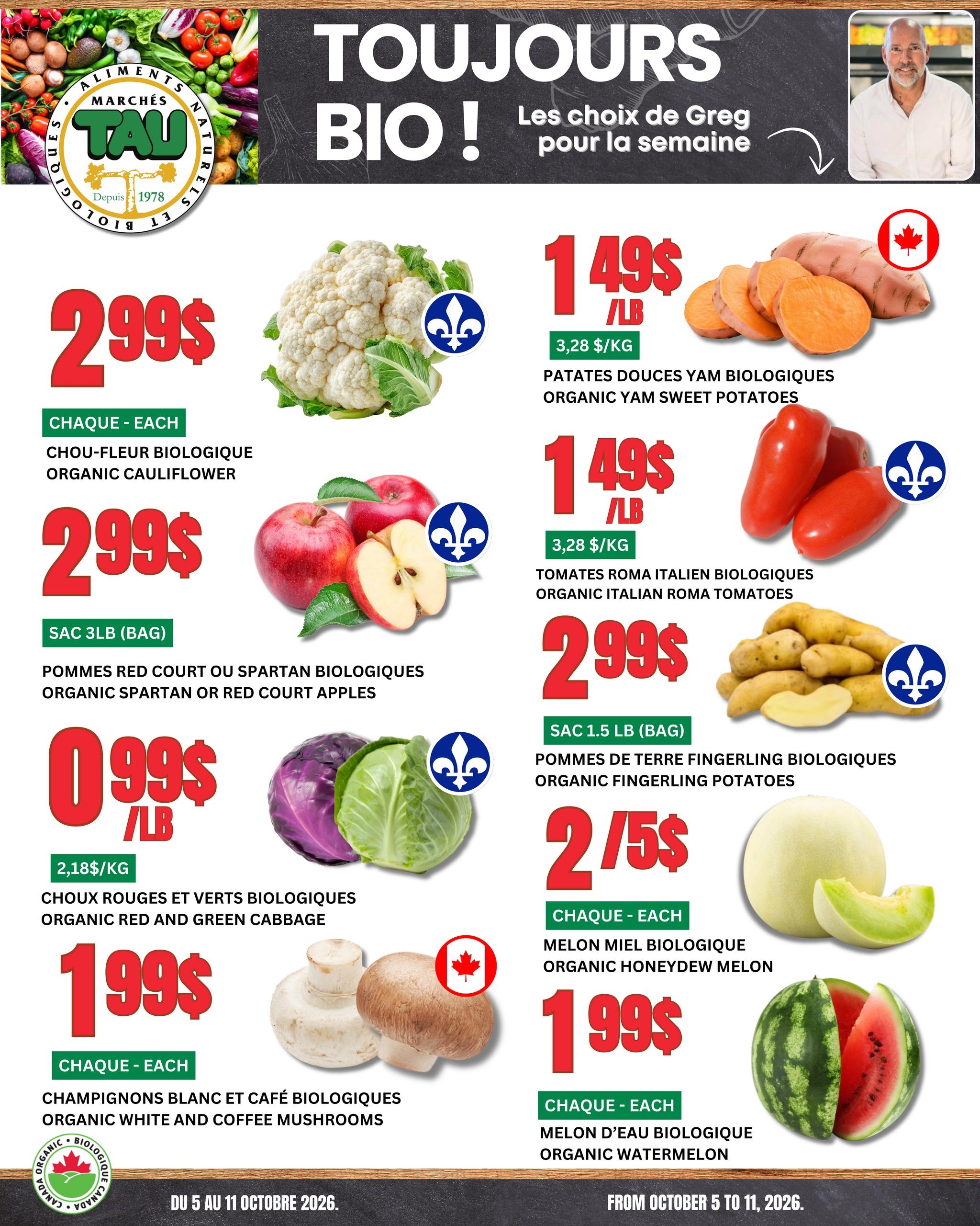 Circulaire TAU Marché d'alimentation Naturelle Biologique — page 1, du 5 au 11 octobre 2026