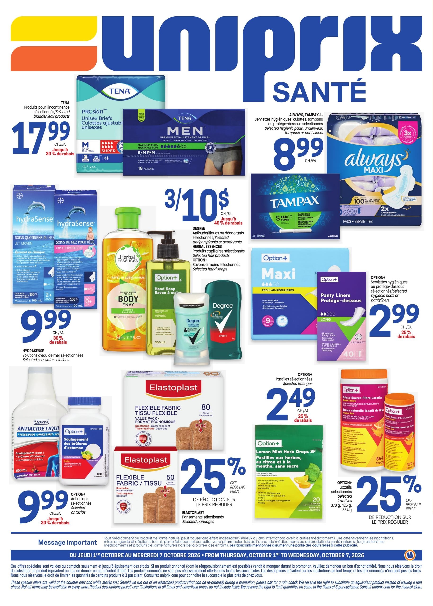 Circulaire Uniprix Santé — page 4, du 1 au 7 octobre 2026