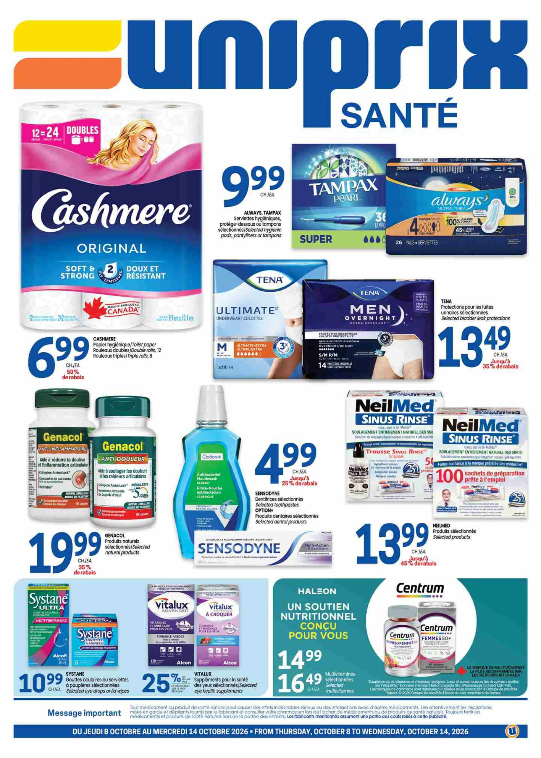 Circulaire Uniprix Santé — page 1, du 8 au 14 octobre 2026