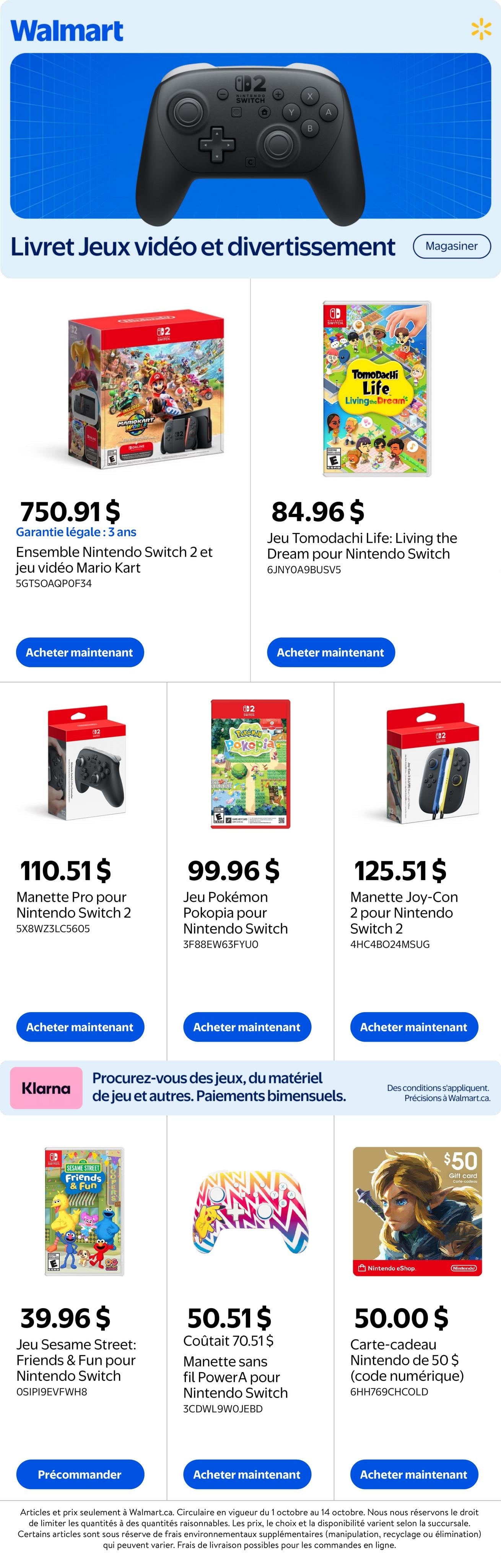 Circulaire Walmart Livret Jeux Video Et Divertissement — page 1, du 1 au 14 octobre 2026